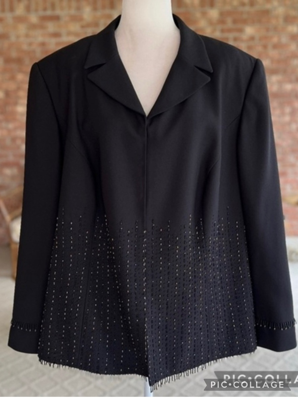 John Meyer of Norwich Black Beaded Fringe Blazer 22W Quiet Luxury